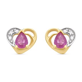 9ct Gold Ruby And Diamond Heart Stud Earrings - 7mm - G0325