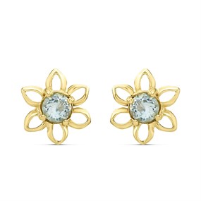 9ct Gold Blue Topaz Flower Stud Earrings - 10mm - G04102