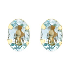 9ct Gold Blue Topaz Oval Stud Earrings - 10mm - G04104
