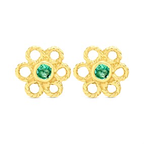 9ct Gold Emerald Daisy Stud Earrings - G04114