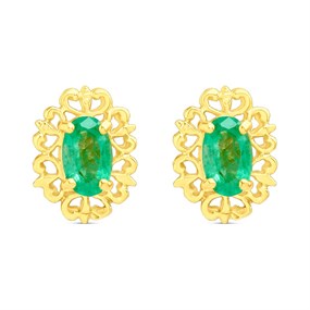 9ct Gold Emerald Fancy Border Earrings - G04116