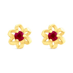 9ct Gold Ruby Flower Stud Earrings - 6mm - G04126