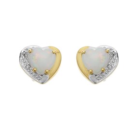9ct Gold Opal And Diamond Heart Stud Earrings - G0465