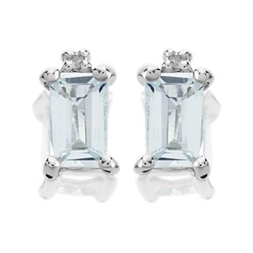 9ct White Gold Aquamarine And Diamond Stud Earrings - G0467