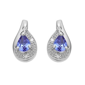 9ct White Gold Tanzanite And Diamond Stud Earrings - 9mm - G0482