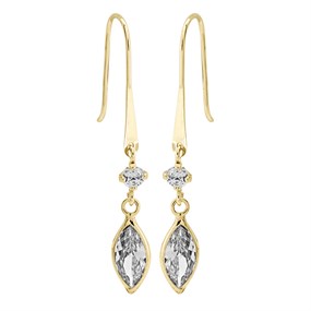 9ct Gold Cubic Zirconia Hook Wire Earrings - 32mm drop - G1056