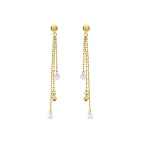9ct Gold Cubic Zirconia Chain Drop Earrings - 50mm - G1058