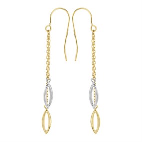 9ct Gold Two Colour Chain Hook Wire Earrings - 49mm drop - G1066