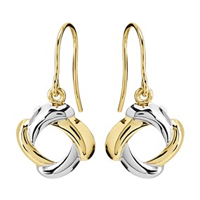 9ct Gold Two Colour Open Knot Hook Wire Earrings - 27mm drop - G1073