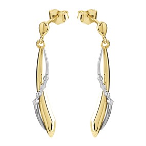 9ct Gold Two Colour Diamond Crossover Drop Earrings - 27mm drop - G1077