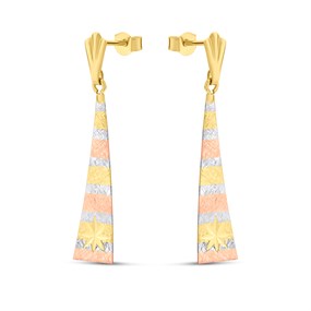 9ct Three Colour Gold Diamond Cut Drop Earrings - G1083