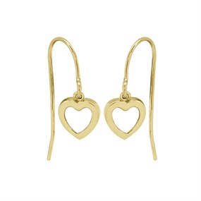 9ct Gold Mother Of Pearl Heart Hook Wire Earrings - 17mm drop - G1109