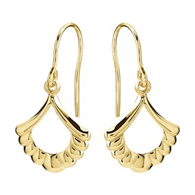 9ct Gold Fan Hook Wire Earrings - 26mm drop - G1115