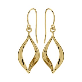 9ct Gold Open Teardrop Hook Wire Earrings - 32mm drop - G1237