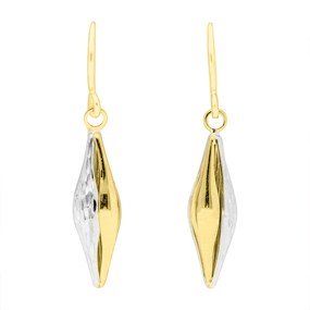 9ct Two Colour Gold Diamond Cut Hook Wire Earrings - 28mm drop - G14104