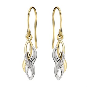 9ct Gold Two Colour Diamond Crossover Hook Wire Earrings - 29mm drop - G14110