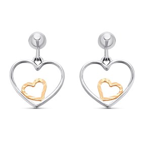 9ct Rose Gold Rhodium Heart Drop Earrings - 11mm drop - G1471