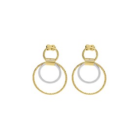 9ct Two Colour Gold Circle Drop Earrings - G1492