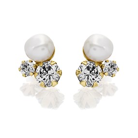9ct Gold Cultured Freshwater Pearl And Cubic Zirconia Stud Earrings - G1494