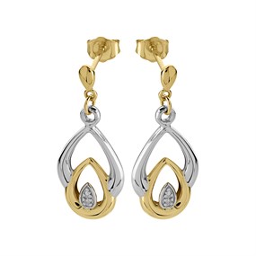 9ct Gold Two Colour Diamond Drop Earrings - 24mm drop - G1525