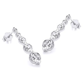 9ct White Gold Cubic Zirconia Drop Earrings - 20mm drop - G1526