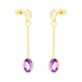 9ct Gold Amethyst Drop Earrings - 26mm drop - G1847
