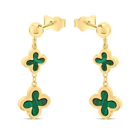 9ct Gold Malachite Flower Drop Earrings - G1854