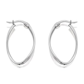 9ct White Gold Oval Twist Hoop Earrings - G2007
