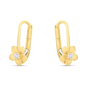9ct Gold Flower CZ Centre Hoop Earrings - G2218