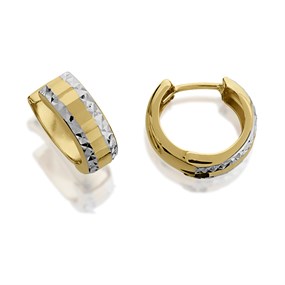 9ct Gold Two Colour Diamond Cut Huggie Hoop Earrings - 10mm - G2442