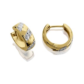 9ct Gold Two Colour Diamond Cut Huggie Earrings - 12mm - G2444
