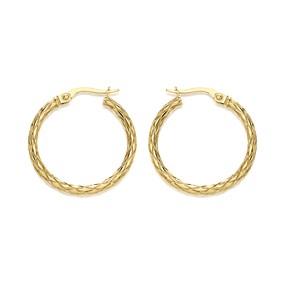 9ct Gold Patterned Hoop Earrings - 24mm - G2479