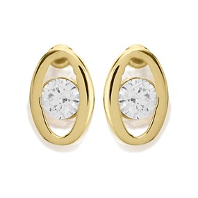 9ct Gold Oval Cubic Zirconia Stud Earrings - 6mm - G27109