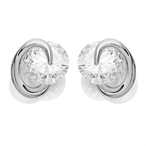 9ct White Gold Cubic Zirconia Curl Stud Earrings - G27127