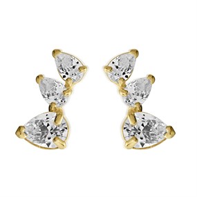 9ct Gold Cubic Zirconia Crawler Stud Earrings - 8mm - G27135
