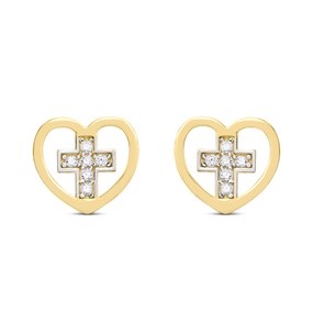 9ct Two Colour CZ Heart Cross Stud Earrings - G27139