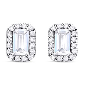 9ct White Gold Radiant Cubic Zirconia Cluster Stud Earrings - 7mm - G2787