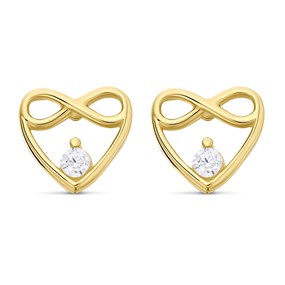 9ct Gold Cubic Zirconia Infinity Heart Stud Earrings - 6mm - G2789