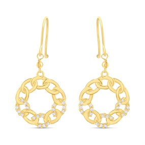 9ct Gold CZ Curb Circle Drop Earrings - G2889