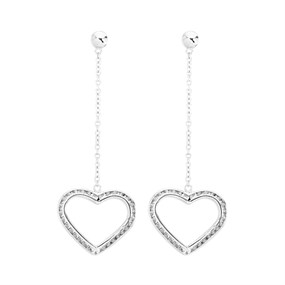 9ct White Gold Cubic Zirconia Heart Drop Earrings - 51mm drop - G3012