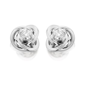 9ct White Gold Cubic Zirconia Knot Stud Earrings - 7mm - G3106