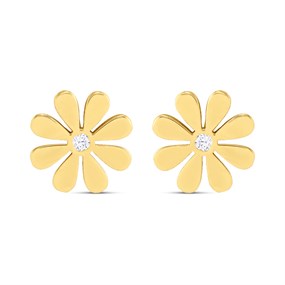 9ct Gold Daisy CZ Stud Earrings - G3202