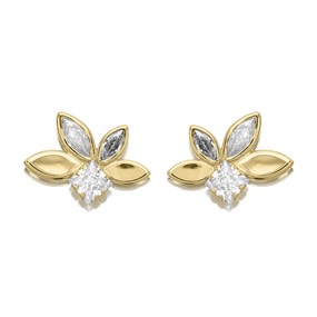 9ct Gold Petal CZ Stud Earrings - 6mm - G3267