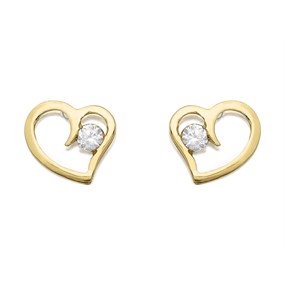 9ct Gold Cubic Zirconia Open Heart Stud Earrings - 7mm - G3268