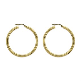 9ct Gold Patterned Hoop Earrings - 35mm - G41117