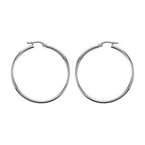 9ct White Gold Tube Hoop Earrings - 37mm - G41128