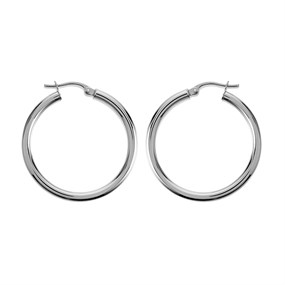 9ct White Gold Tube Hoop Earrings - 30mm - G41131