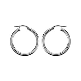 9ct White Gold Tube Hoop Earrings - 24mm - G41135