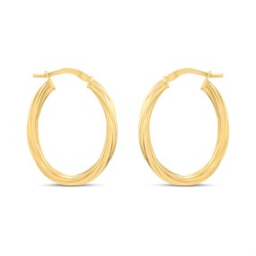 9ct Gold Oval Twist Hoop Earrings - G41179