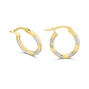 9ct Two Colour Gold Double Side Diamond Cut Hoop Earrings - G41181